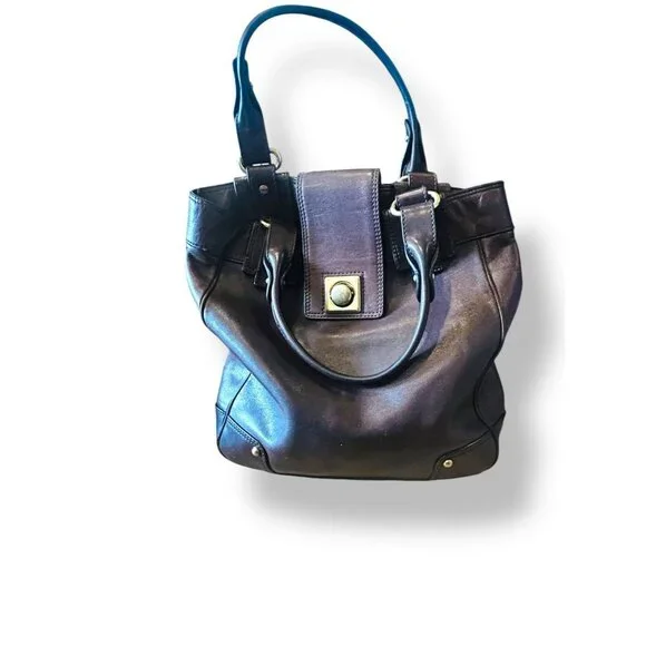 Banana Republic Brown Leather Bucket Tote Shoulder Bag Hobo Brass - Picture 15 of 15